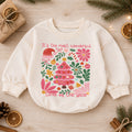 Most Wonderful Time Christmas Baby Romper, Pink Christmas Tree Holiday Outfit, Retro Floral Xmas Romper, Cute Christmas Gift for Girls — product view 1