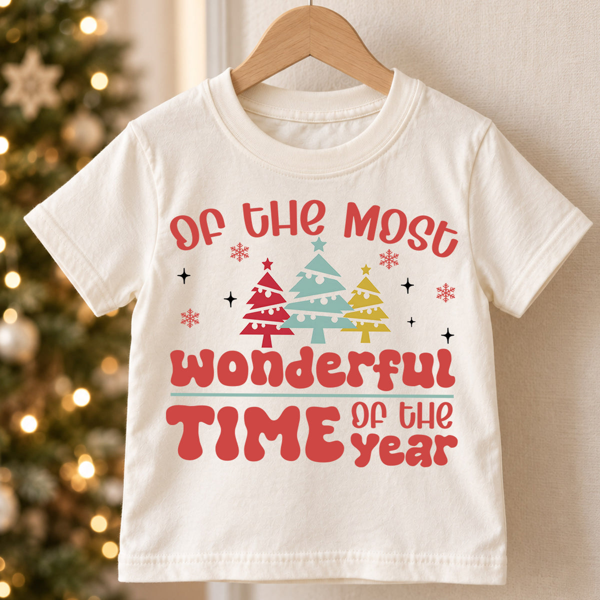 Most Wonderful Time Kids Christmas Shirt, Retro Christmas Tree Tee, Holiday Quote T Shirt, Cute Xmas Outfit for Kids — product view 5
