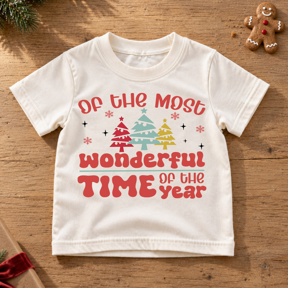 Most Wonderful Time Kids Christmas Shirt, Retro Christmas Tree Tee, Holiday Quote T Shirt, Cute Xmas Outfit for Kids — product view 6