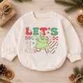 Let's Get Lit Christmas Tree Baby Romper, Funny Holiday Character Outfit, Retro Checkerboard Christmas Romper, Xmas Gift for Baby — product view 1