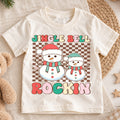 Jingle Bell Rockin Kids Christmas Shirt, Retro Snowman Holiday Tee, Checkerboard Xmas T Shirt, Cute Winter Gift for Kids — product view 1