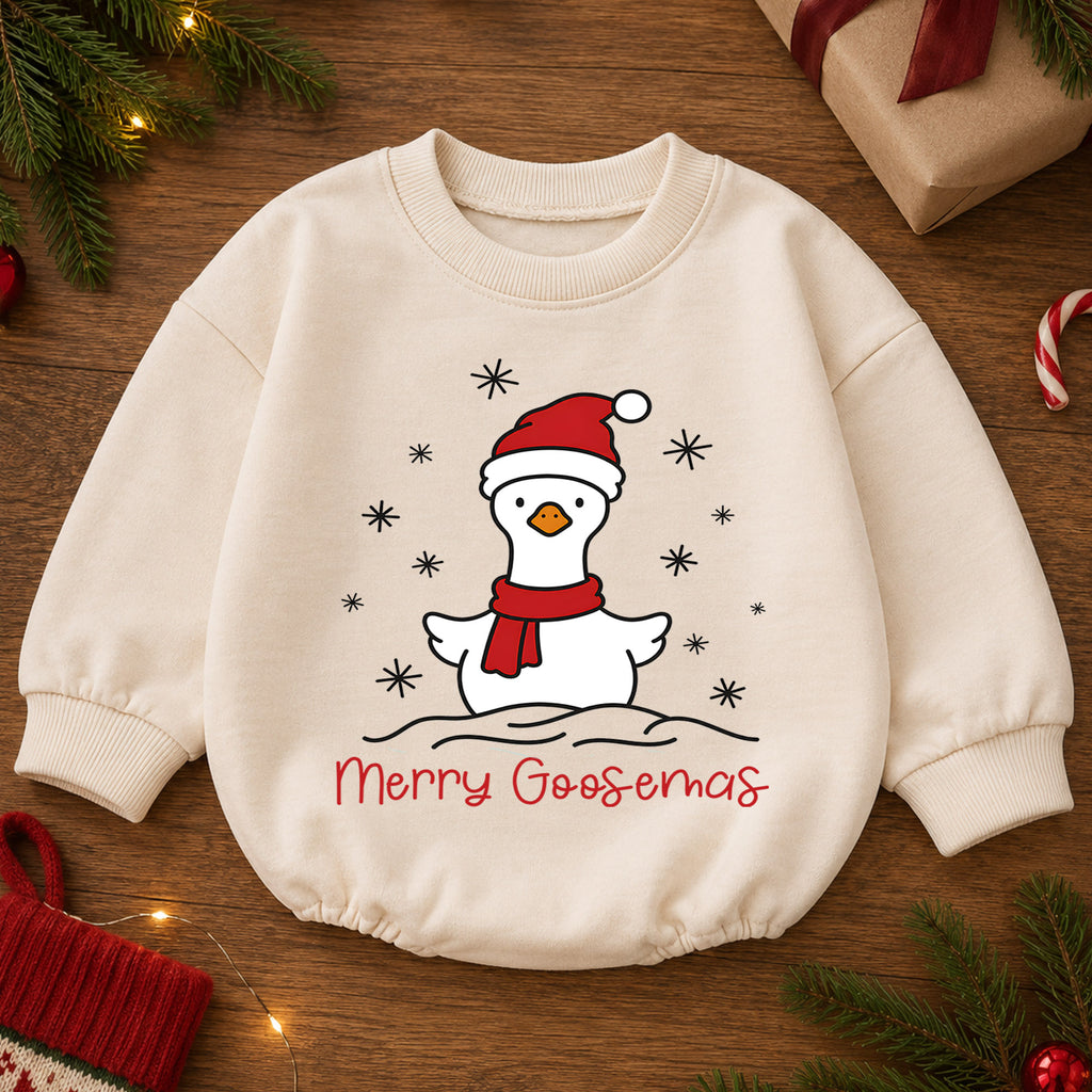 Merry Goosemas Christmas Goose Romper, Cute Santa Goose Holiday Romper, Funny Farm Christmas Outfit, Xmas Gift for Baby — product view 2
