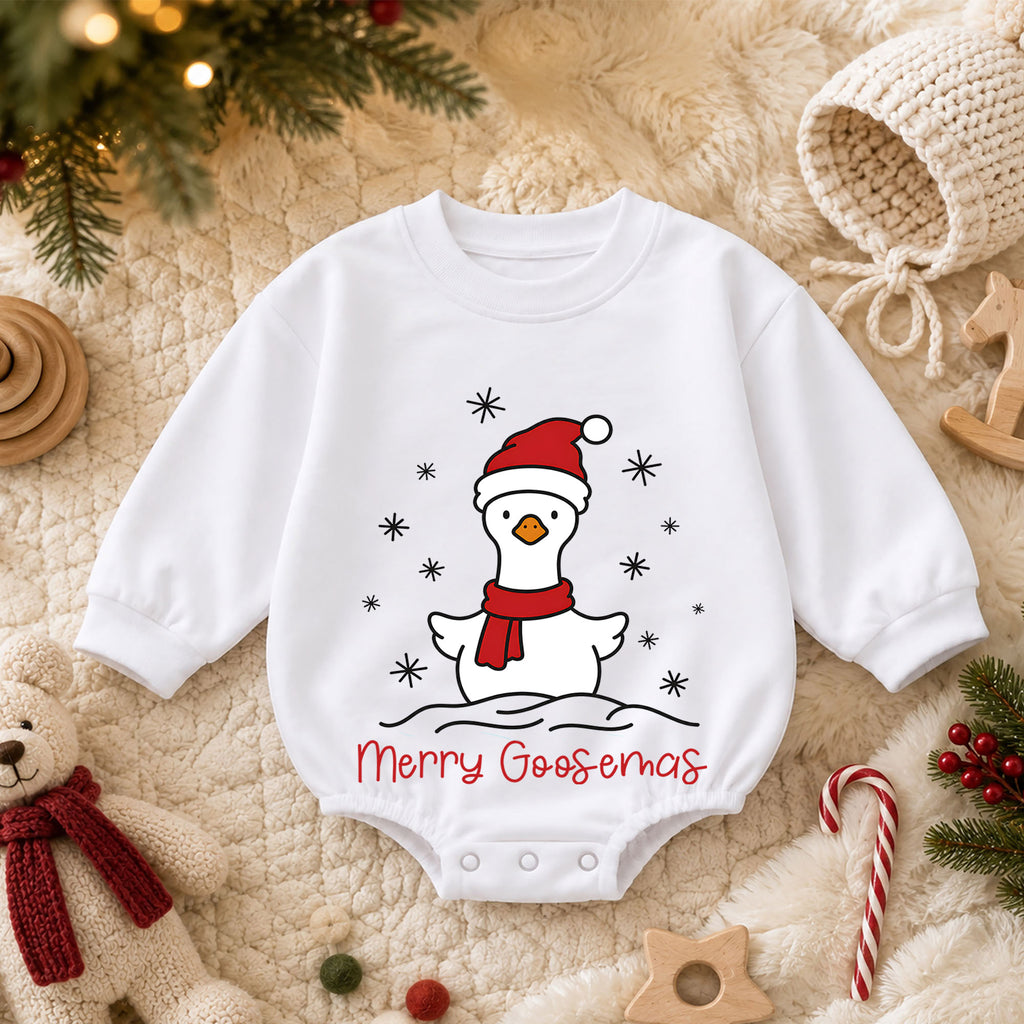 Merry Goosemas Christmas Goose Romper, Cute Santa Goose Holiday Romper, Funny Farm Christmas Outfit, Xmas Gift for Baby — product view 3