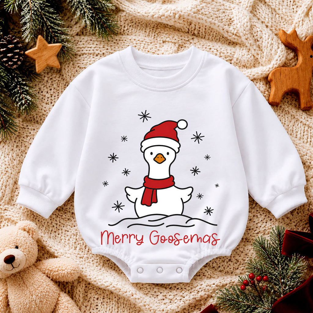 Merry Goosemas Christmas Goose Romper, Cute Santa Goose Holiday Romper, Funny Farm Christmas Outfit, Xmas Gift for Baby — product view 4