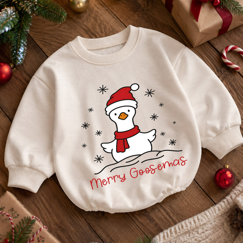 Merry Goosemas Christmas Goose Romper, Cute Santa Goose Holiday Romper, Funny Farm Christmas Outfit, Xmas Gift for Baby — product view 5