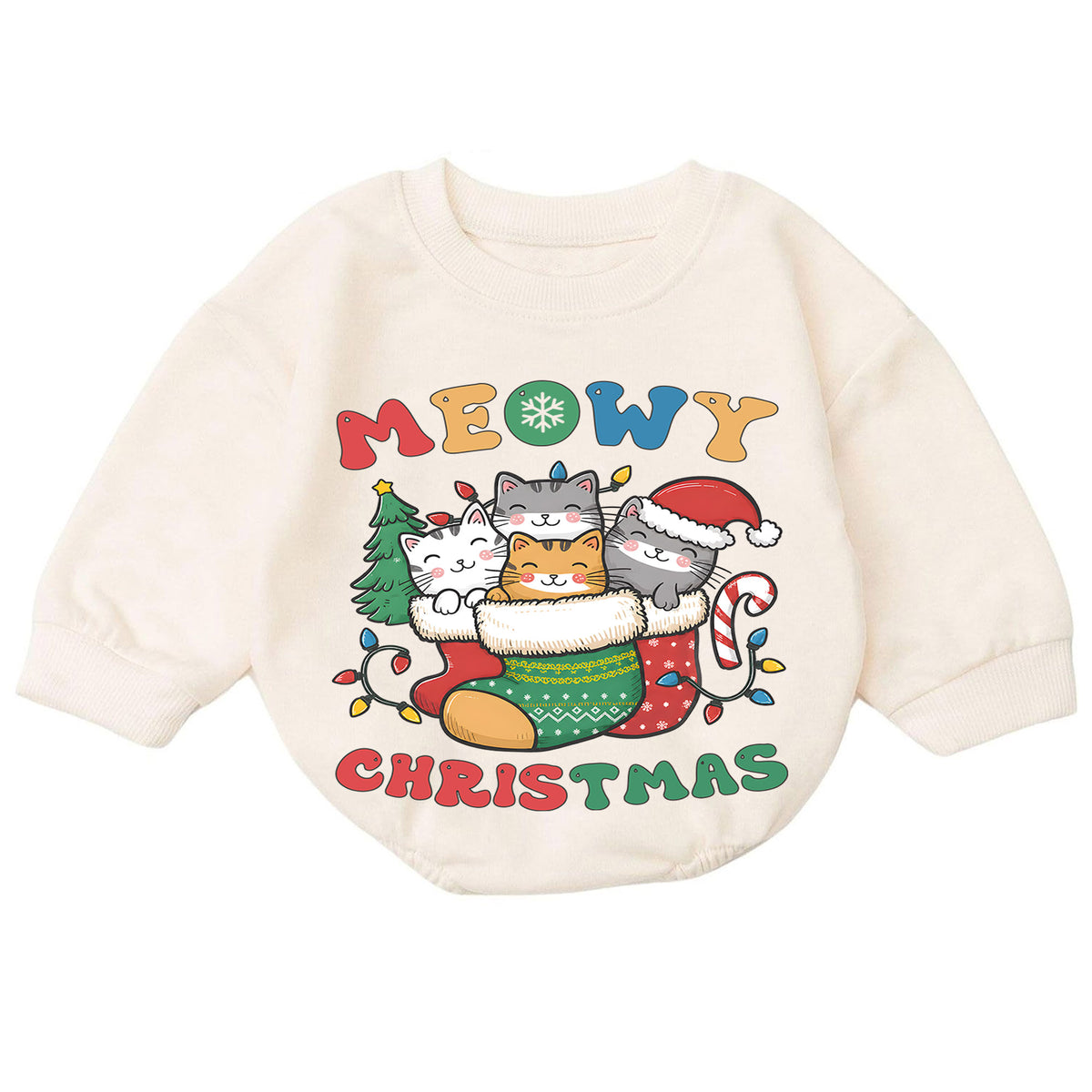 Meowy Christmas Cat Baby Romper, Kittens in Stocking Holiday Outfit, Cute Kitty Christmas Romper, Cat Lover Xmas Gift for Baby — product view 7
