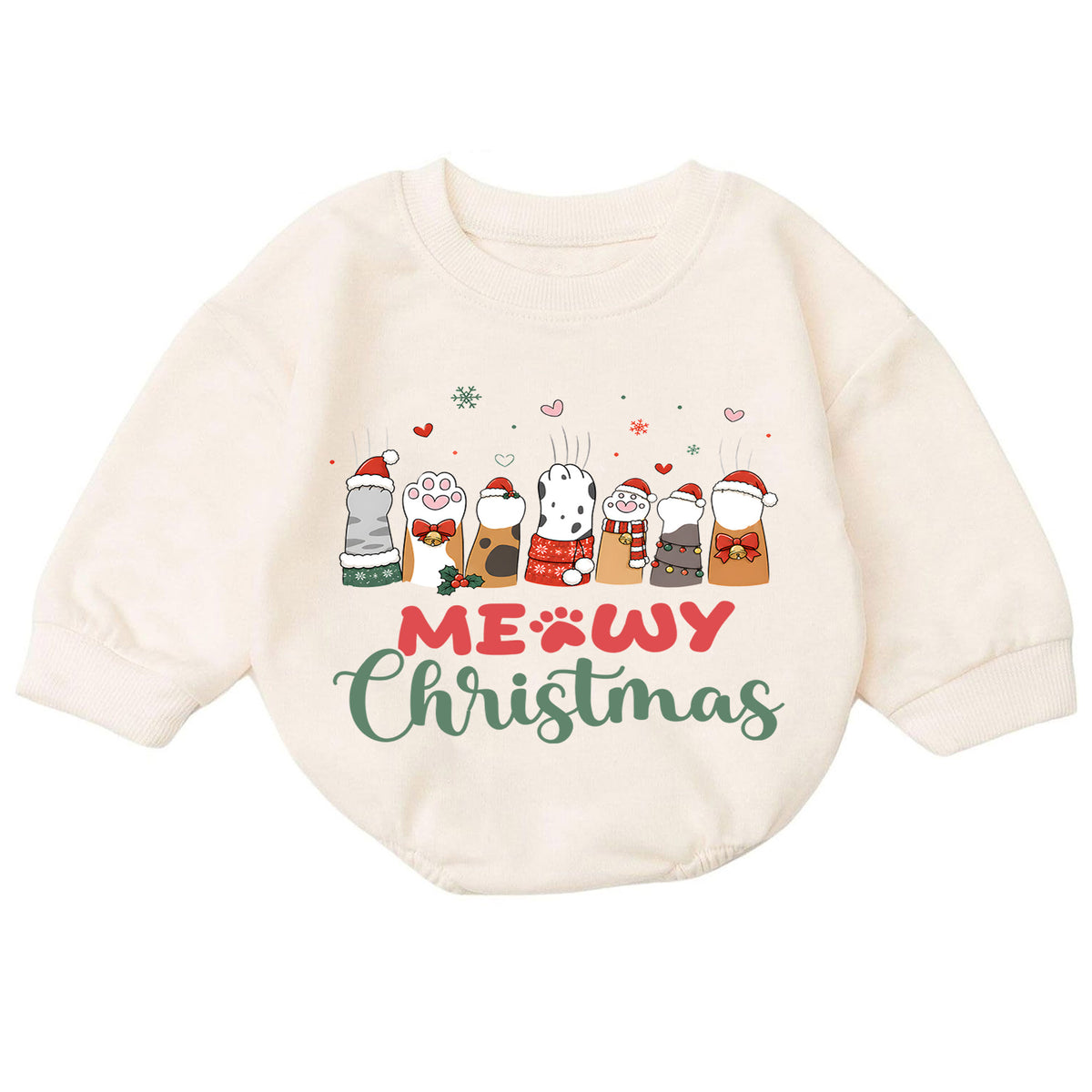 Meowy Christmas Cat Paws Baby Romper, 1st Funny Kitty Holiday Outfit, Christmas Cat Lover Romper, Cute Xmas Gift for Baby — product view 7