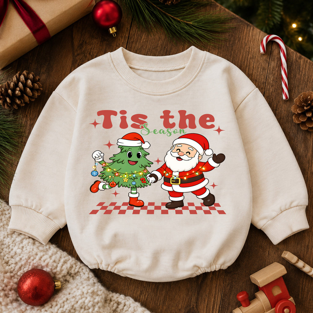 Tis the Season Christmas Baby Romper, Santa Christmas Tree Holiday Outfit, Toddler Xmas Romper, Cute 1st Christmas Gift for Baby — product view 6