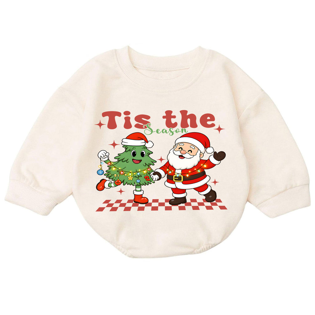 Tis the Season Christmas Baby Romper, Santa Christmas Tree Holiday Outfit, Toddler Xmas Romper, Cute 1st Christmas Gift for Baby — product view 7