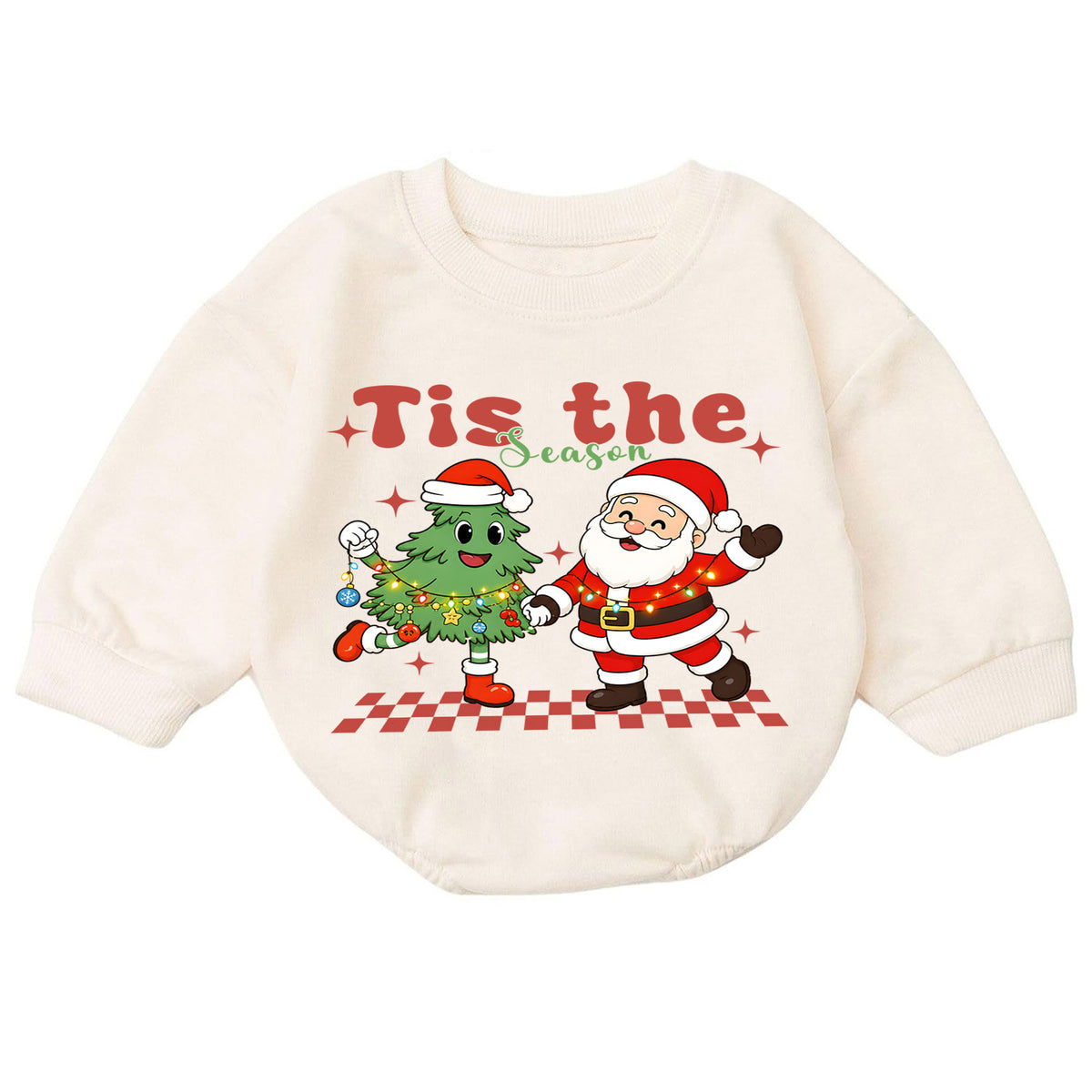 Tis the Season Christmas Baby Romper, Santa Christmas Tree Holiday Outfit, Toddler Xmas Romper, Cute 1st Christmas Gift for Baby — product view 7