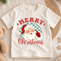Merry Christmas Kids Shirt, Vintage Santa Claus Tee, Retro Checkerboard Christmas T Shirt, Classic Holiday Gift for Kids — product view 1