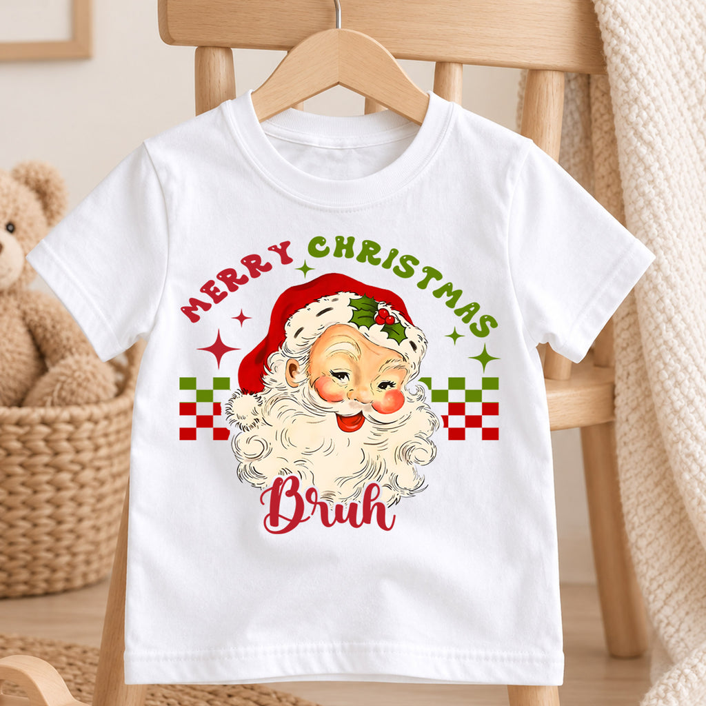 Merry Christmas Bruh Kids Shirt, Funny Vintage Santa Tee, Retro Christmas T Shirt, Cool Holiday Xmas Gift for Kids — product view 4