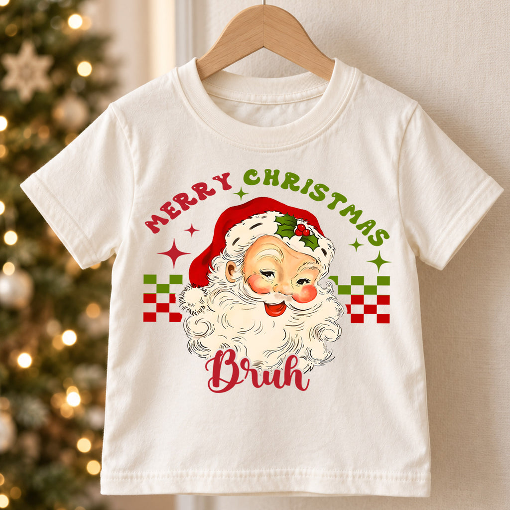 Merry Christmas Bruh Kids Shirt, Funny Vintage Santa Tee, Retro Christmas T Shirt, Cool Holiday Xmas Gift for Kids — product view 5