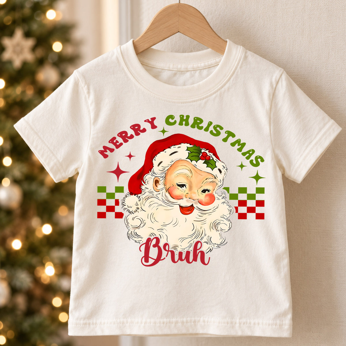 Merry Christmas Bruh Kids Shirt, Funny Vintage Santa Tee, Retro Christmas T Shirt, Cool Holiday Xmas Gift for Kids — product view 5