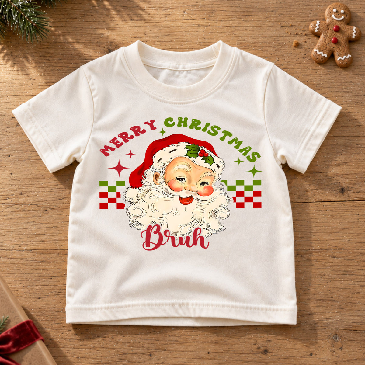 Merry Christmas Bruh Kids Shirt, Funny Vintage Santa Tee, Retro Christmas T Shirt, Cool Holiday Xmas Gift for Kids — product view 6