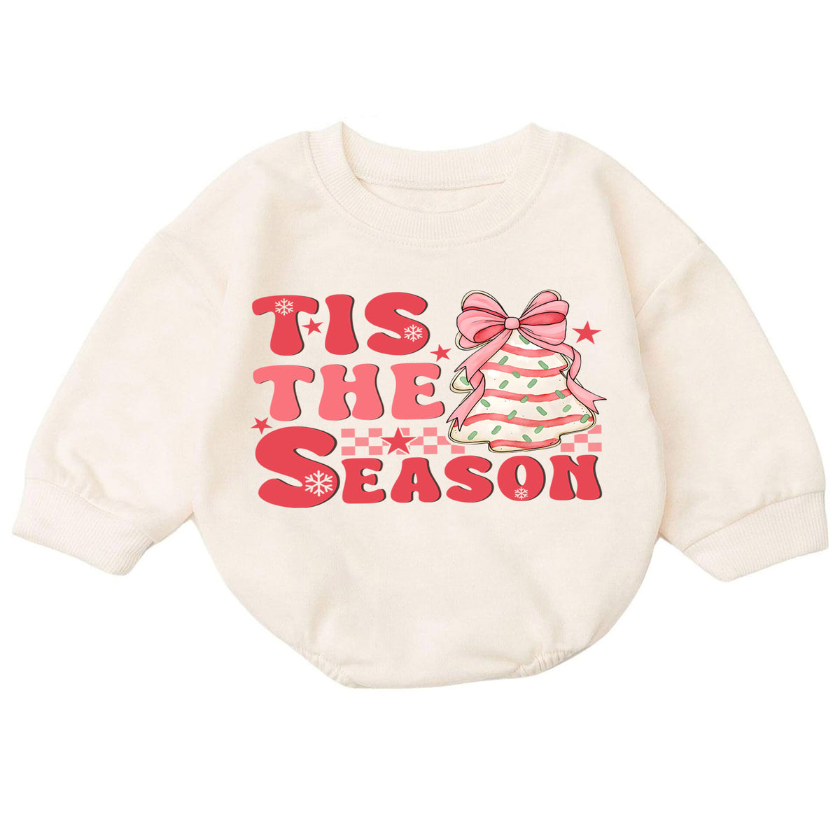 Pink Christmas Baby Romper, Tis the Season Bow Tree Outfit, Cute Holiday Romper for Toddler Girl, Baby 1st Christmas Gift — product view 7