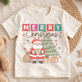 Merry Christmas Kids Shirt, Cute Santa Christmas Tree Tee, Pastel Holiday T Shirt, Festive Christmas Gift for Kids — product view 1