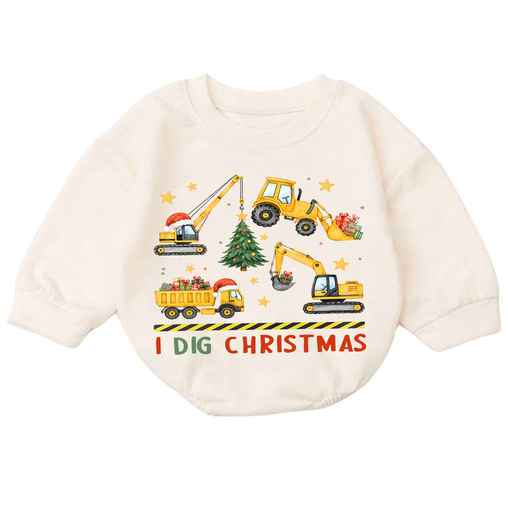 I Dig Christmas Construction Romper, Excavator Truck Holiday Romper, Christmas Construction Outfit, Xmas Gift for Boys — product view 7