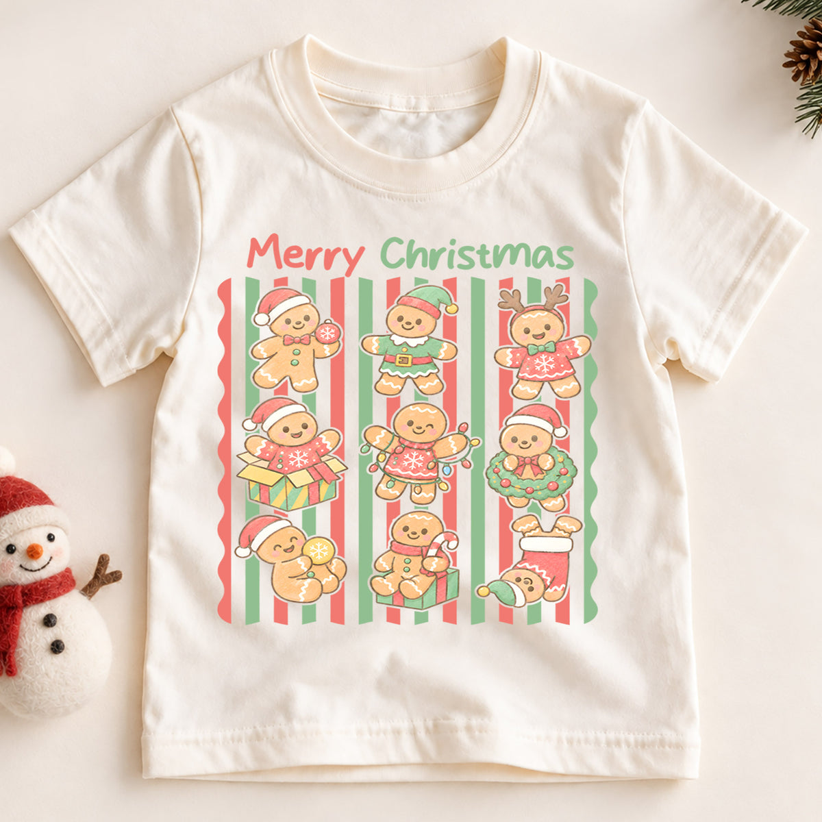 Merry Christmas Gingerbread Kids Shirt, Cute Gingerbread Character Tee, Retro Holiday Christmas Shirt for Kids, Sweet Festive Christmas Outfit — product view 2