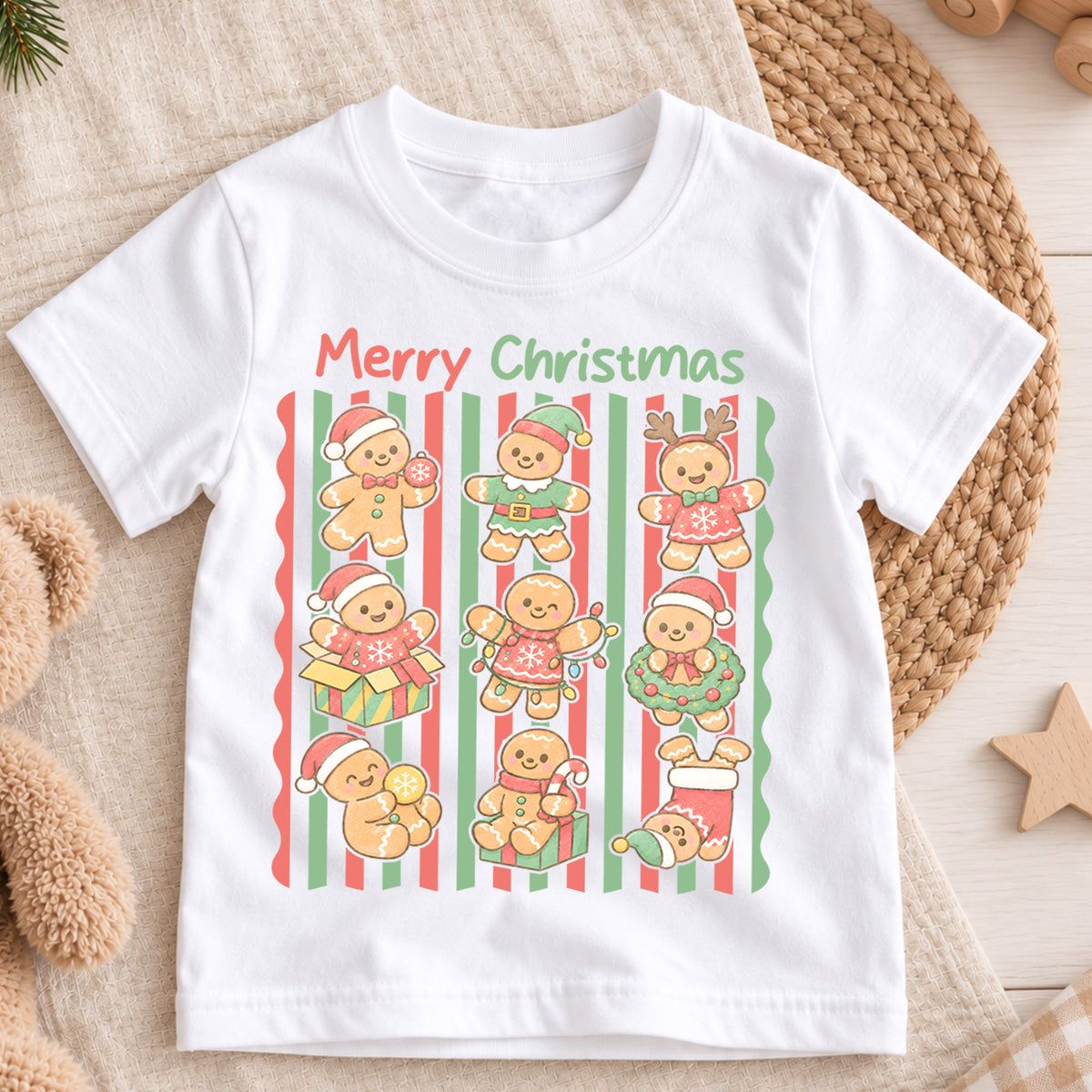 Merry Christmas Gingerbread Kids Shirt, Cute Gingerbread Character Tee, Retro Holiday Christmas Shirt for Kids, Sweet Festive Christmas Outfit — product view 3