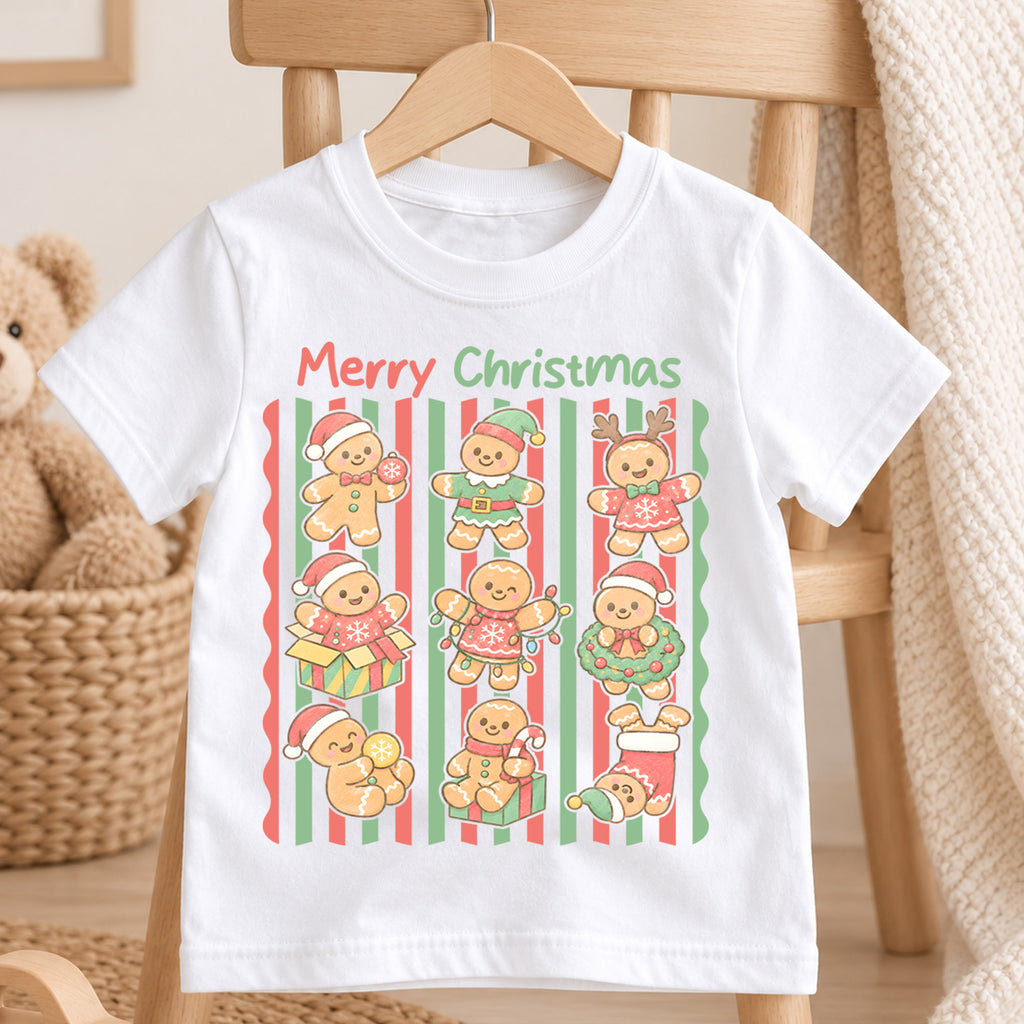 Merry Christmas Gingerbread Kids Shirt, Cute Gingerbread Character Tee, Retro Holiday Christmas Shirt for Kids, Sweet Festive Christmas Outfit — product view 4