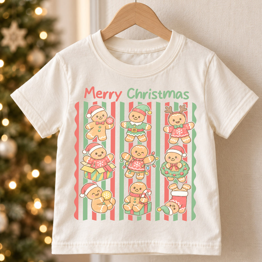 Merry Christmas Gingerbread Kids Shirt, Cute Gingerbread Character Tee, Retro Holiday Christmas Shirt for Kids, Sweet Festive Christmas Outfit — product view 5