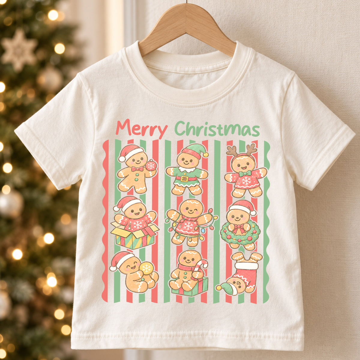 Merry Christmas Gingerbread Kids Shirt, Cute Gingerbread Character Tee, Retro Holiday Christmas Shirt for Kids, Sweet Festive Christmas Outfit — product view 5