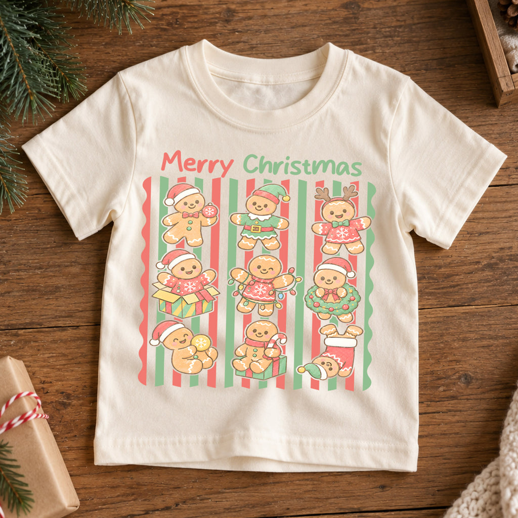Merry Christmas Gingerbread Kids Shirt, Cute Gingerbread Character Tee, Retro Holiday Christmas Shirt for Kids, Sweet Festive Christmas Outfit — product view 7