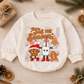 Retro Christmas Baby Romper, Tis the Season Milk Cookie Outfit, Gingerbread Holiday Romper, Cute Toddler 1st Christmas Gift — product view 1