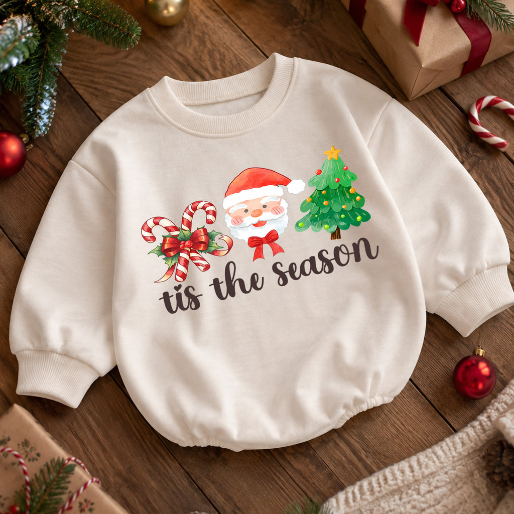 Christmas Baby Romper, Santa Candy Cane Tree Outfit, Cute Holiday Romper for Toddler, Tis the Season Baby Christmas Gift — product view 5