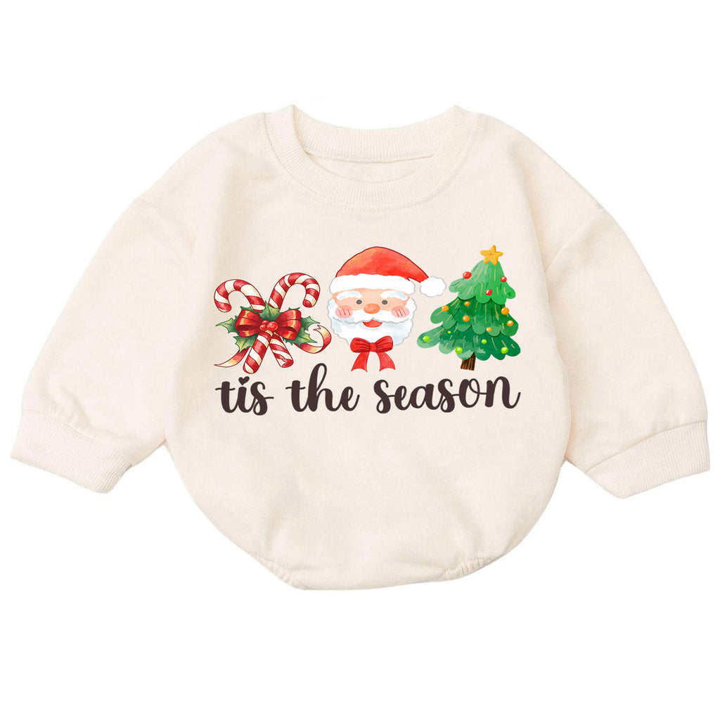 Christmas Baby Romper, Santa Candy Cane Tree Outfit, Cute Holiday Romper for Toddler, Tis the Season Baby Christmas Gift — product view 7