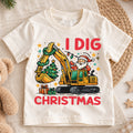 I Dig Christmas Kids T-Shirt, Excavator Santa Holiday Tee, Construction Truck Christmas Outfit, Toddler Boy Xmas Gift, Digger Shirt — product view 1