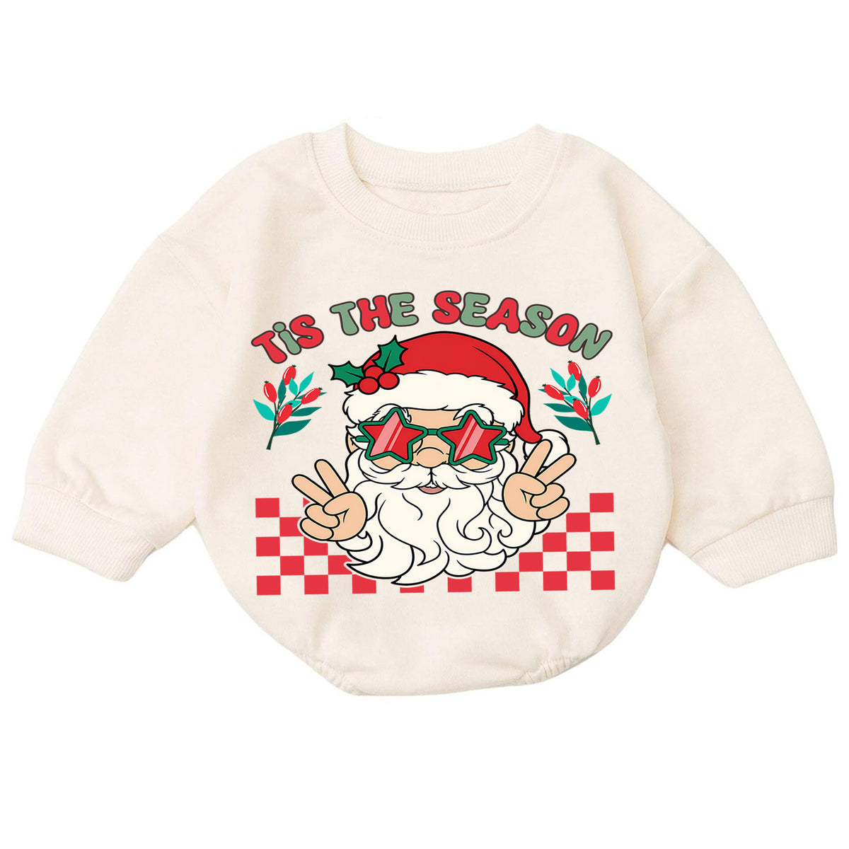 Santa Christmas Baby Romper, Retro Holiday Outfit with Star Glasses, Tis the Season Romper, Cute Toddler Christmas Gift — product view 7