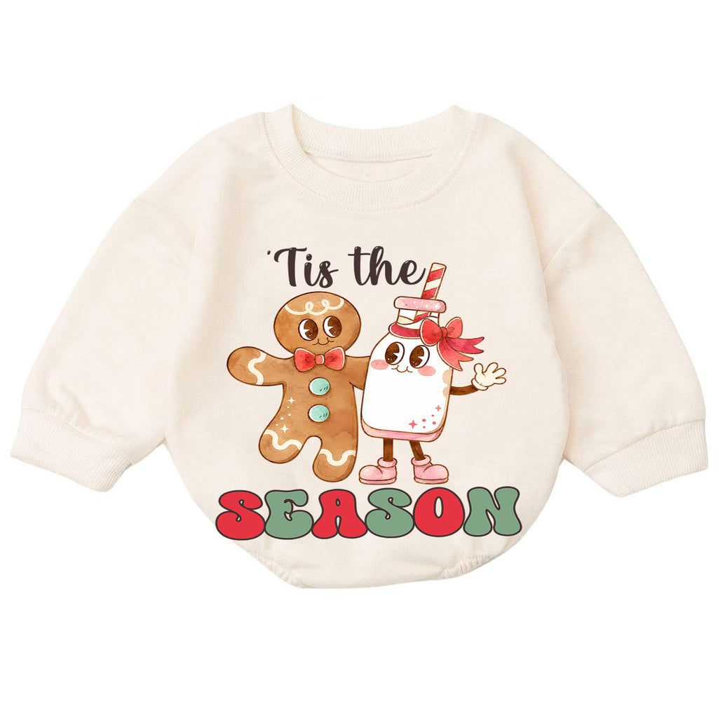 Gingerbread Christmas Baby Romper, Milk Cookie Holiday Outfit, Tis the Season Romper, Cute Toddler Christmas Baby Gift — product view 7