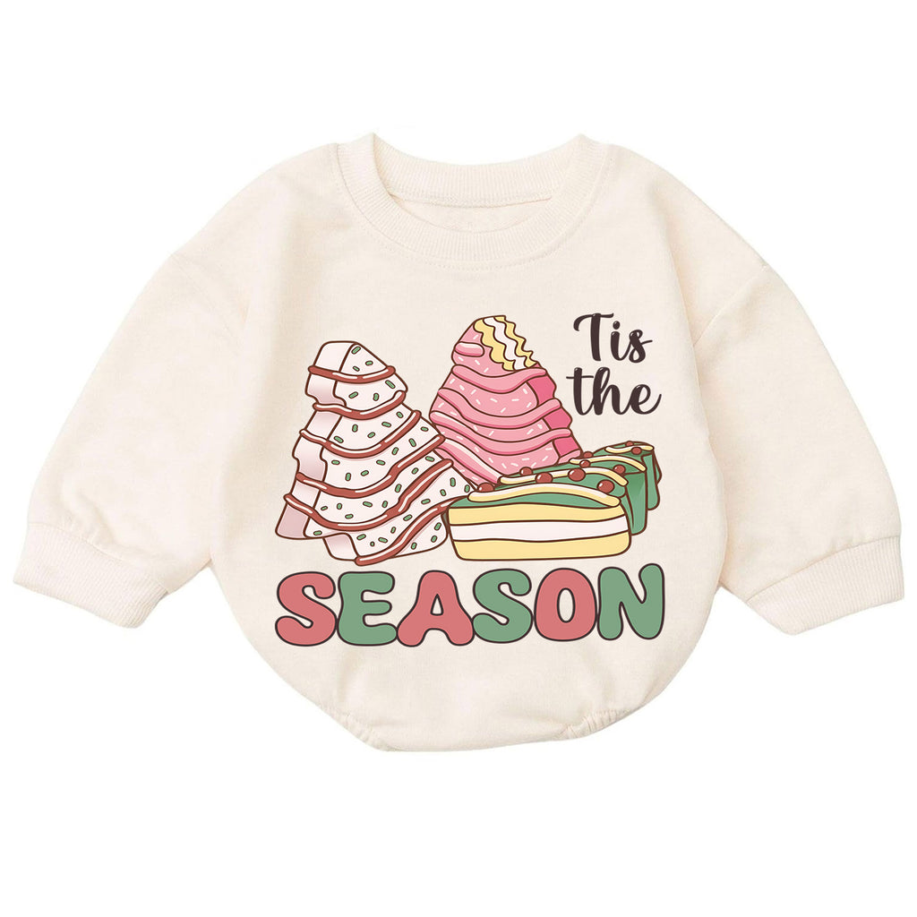 Tis the Season Christmas Baby Romper, Pink Gingerbread Christmas Tree Holiday Outfit, Cute Dessert Toddler Romper, Xmas Gift — product view 7