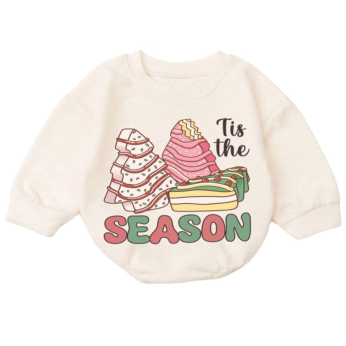 Tis the Season Christmas Baby Romper, Pink Gingerbread Christmas Tree Holiday Outfit, Cute Dessert Toddler Romper, Xmas Gift — product view 7