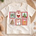 Christmas Stamp Collage Kids Shirt, Santa Reindeer Snowman Tee, Cute Holiday Postage Shirt, Christmas Tree Gingerbread Shirt for Kids — product view 1