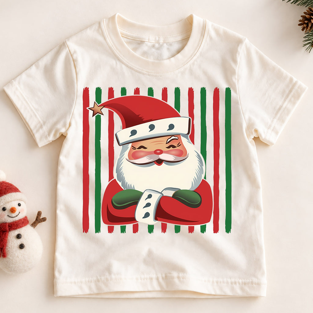 Santa Sunglasses Kids Christmas Shirt, Hot Cocoa Holiday Collage Tee, Cool Santa Xmas Outfit for Boys Girls, Funny Festive Kids Gift — product view 2