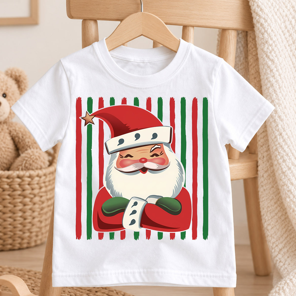 Santa Sunglasses Kids Christmas Shirt, Hot Cocoa Holiday Collage Tee, Cool Santa Xmas Outfit for Boys Girls, Funny Festive Kids Gift — product view 4