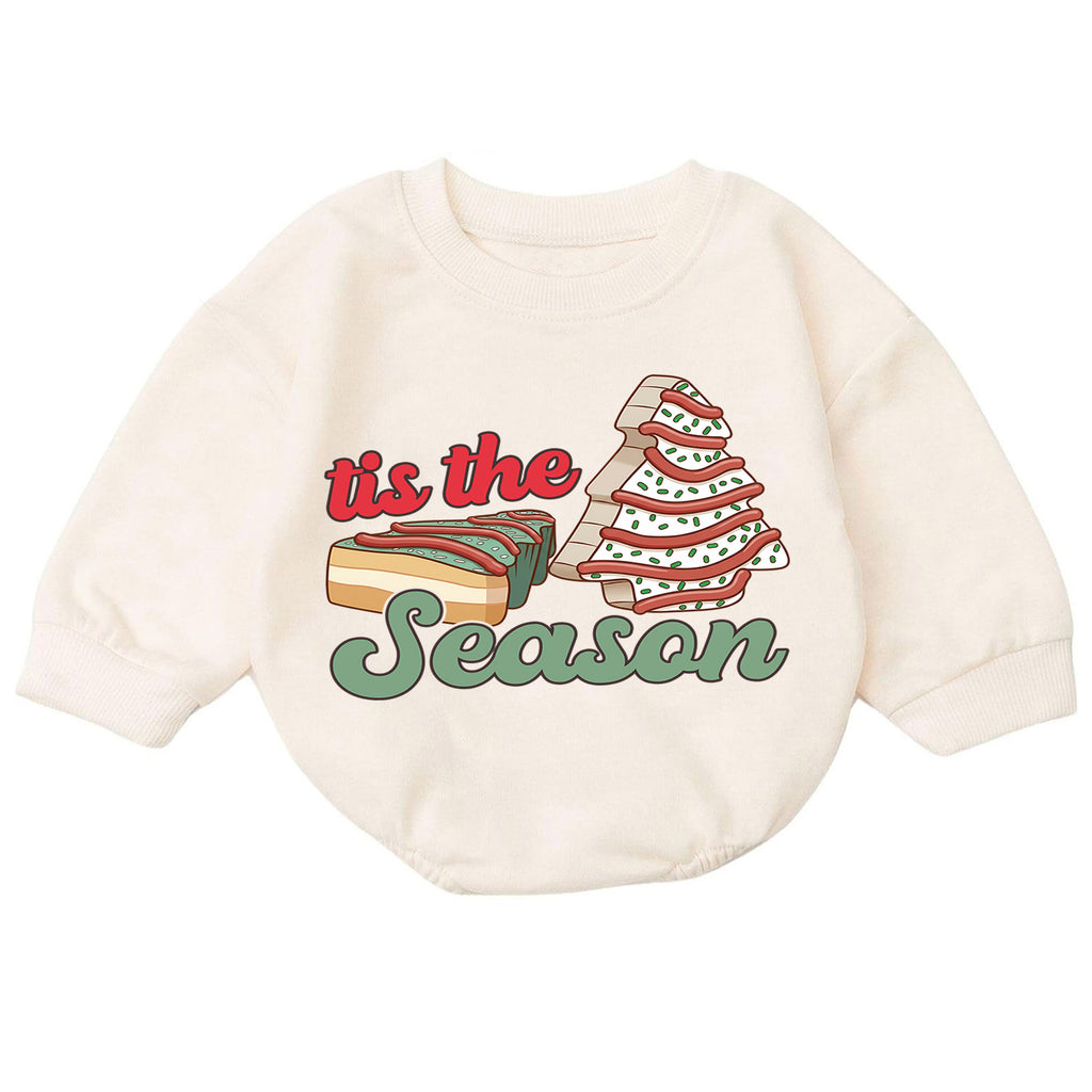 Christmas Cookie Baby Romper, Tree Cake Holiday Outfit for Toddler, Tis the Season Romper, Cute Baby Christmas Xmas Gift — product view 7