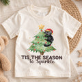 Tis the Season to Sparkle Kids Christmas Shirt, Black Cat Christmas Tree Tee, Cute Holiday Kitty Outfit for Boys Girls, Cat Lover Gift — product view 1