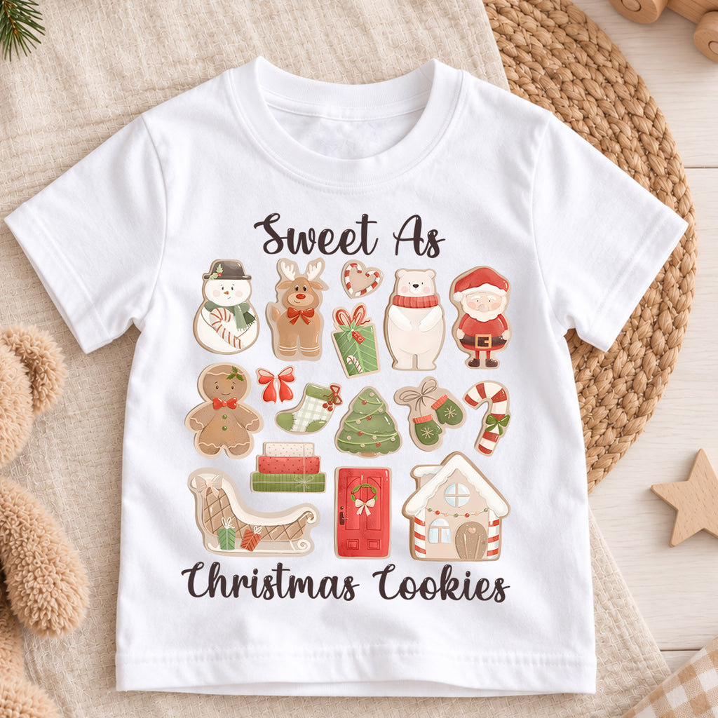 Sweet As Christmas Cookies Kids Shirt, Gingerbread Holiday Tee, Santa Christmas Cookie Collage Outfit for Boys Girls, Cute Xmas Gift — product view 3