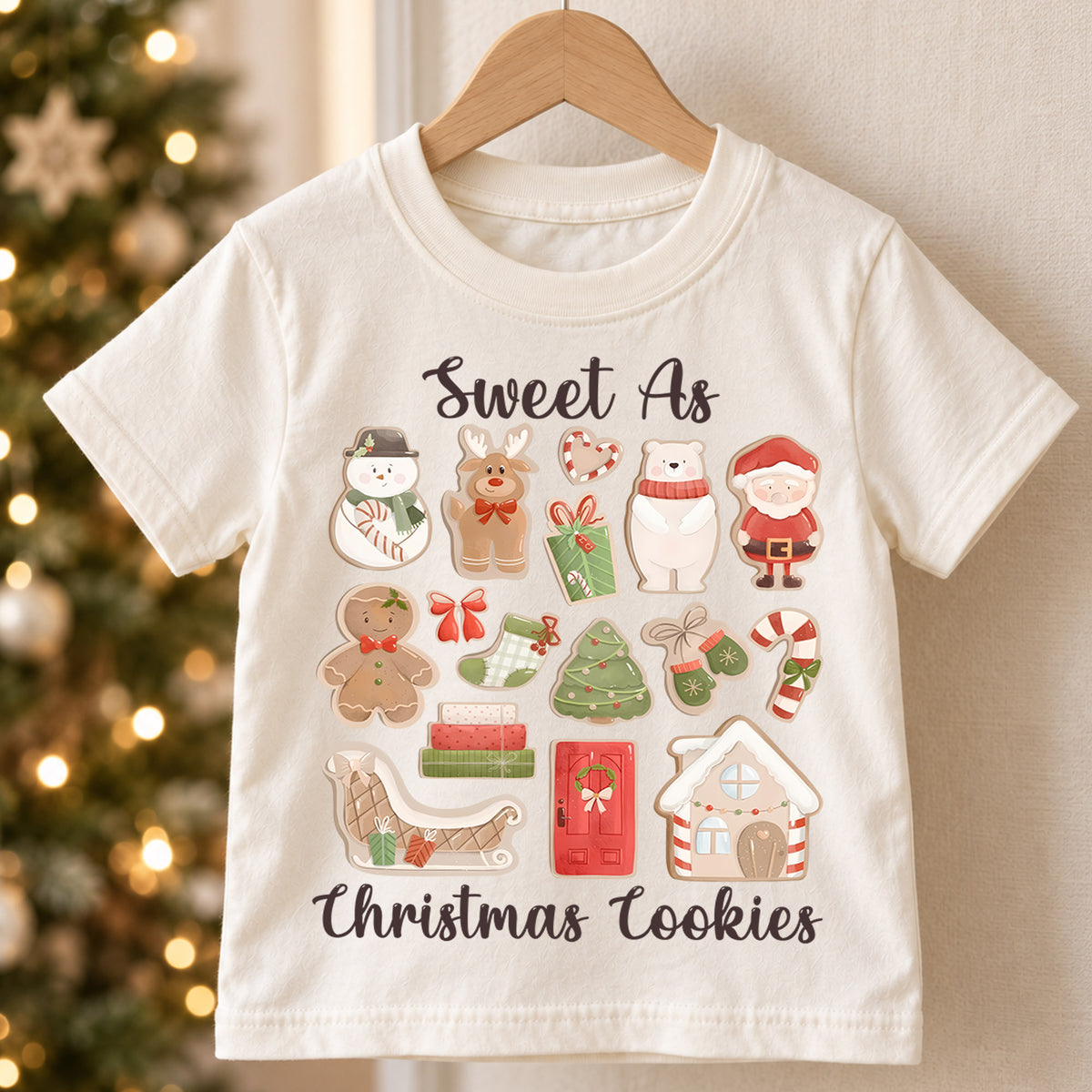 Sweet As Christmas Cookies Kids Shirt, Gingerbread Holiday Tee, Santa Christmas Cookie Collage Outfit for Boys Girls, Cute Xmas Gift — product view 5