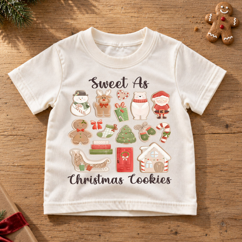 Sweet As Christmas Cookies Kids Shirt, Gingerbread Holiday Tee, Santa Christmas Cookie Collage Outfit for Boys Girls, Cute Xmas Gift — product view 6