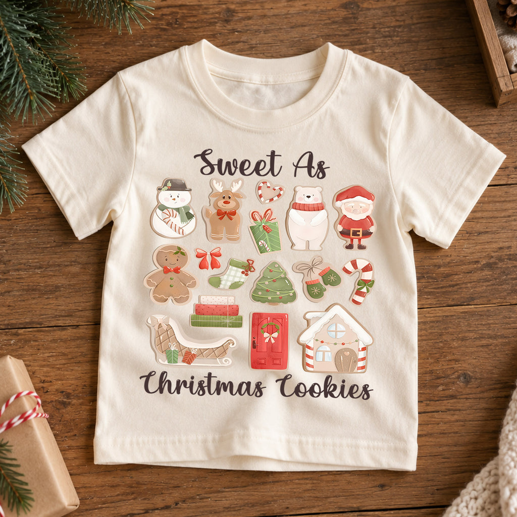 Sweet As Christmas Cookies Kids Shirt, Gingerbread Holiday Tee, Santa Christmas Cookie Collage Outfit for Boys Girls, Cute Xmas Gift — product view 7