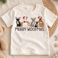 Merry Woofmas Kids Christmas Shirt, Christmas Dogs Holiday Tee, Cute Puppy Santa Hat Outfit for Boys Girls, Dog Lover Christmas Gift — product view 1
