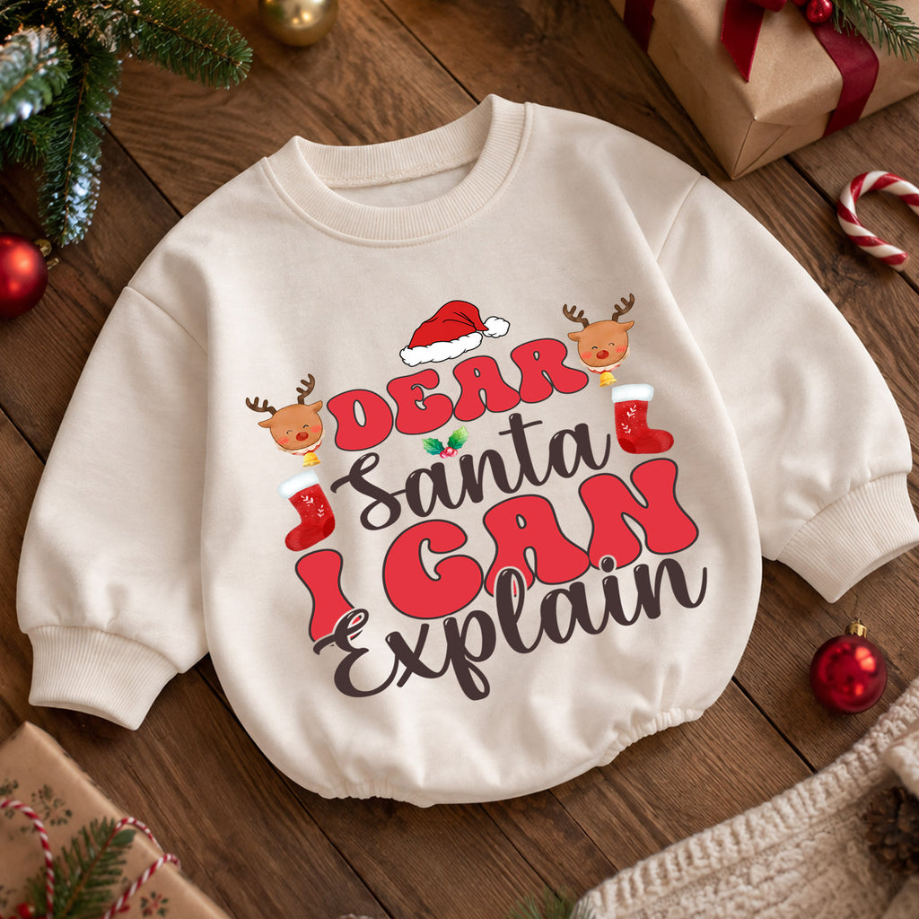 Funny Christmas Baby Romper, Dear Santa I Can Explain Holiday Outfit, Cute Santa Romper for Toddler, Baby Christmas Gift — product view 5