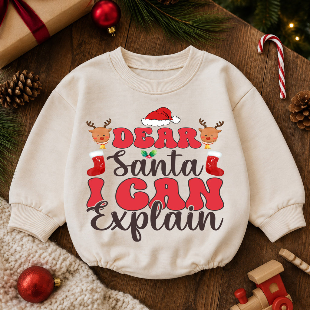 Funny Christmas Baby Romper, Dear Santa I Can Explain Holiday Outfit, Cute Santa Romper for Toddler, Baby Christmas Gift — product view 6