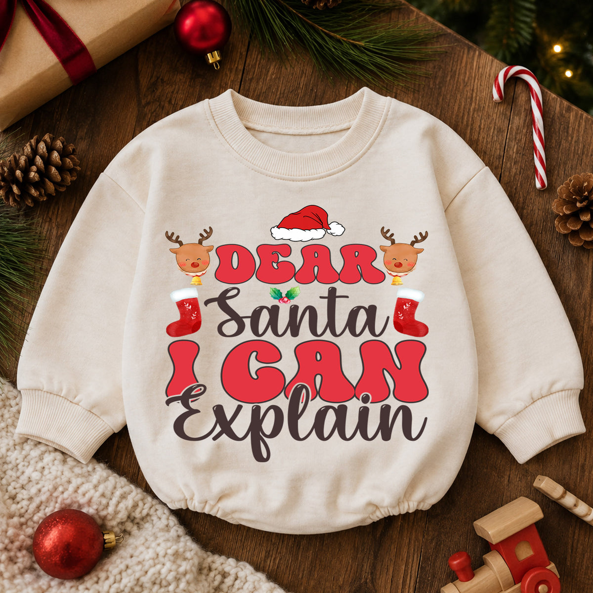 Funny Christmas Baby Romper, Dear Santa I Can Explain Holiday Outfit, Cute Santa Romper for Toddler, Baby Christmas Gift — product view 6