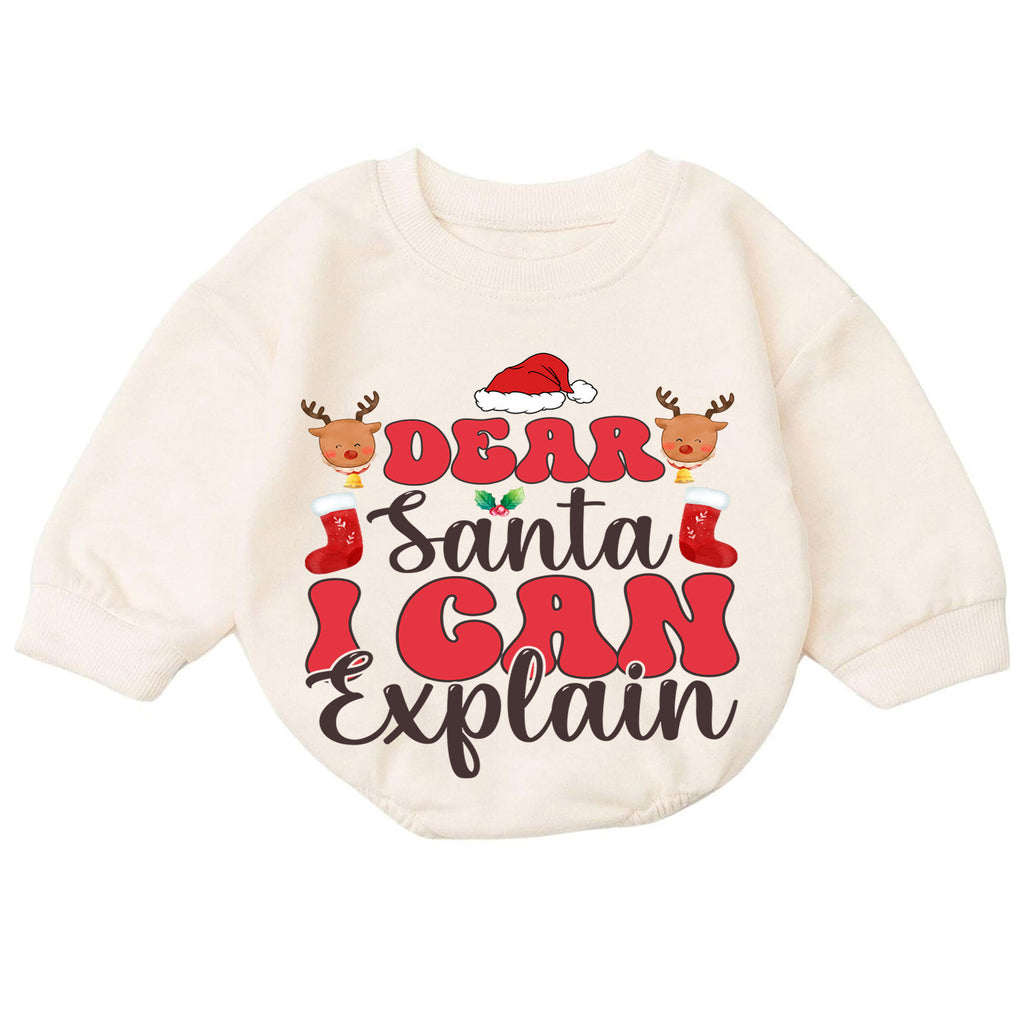 Funny Christmas Baby Romper, Dear Santa I Can Explain Holiday Outfit, Cute Santa Romper for Toddler, Baby Christmas Gift — product view 7
